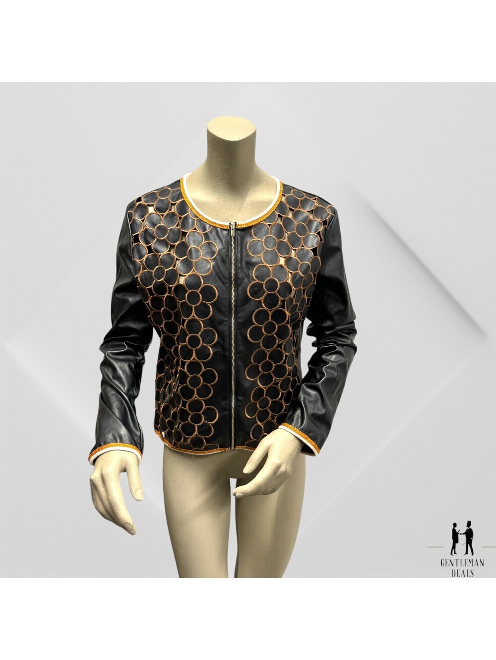 Raffaela D'angelo Womens Black Leather like Over zip up Made in Italy Embroider - Picture 5 of 16